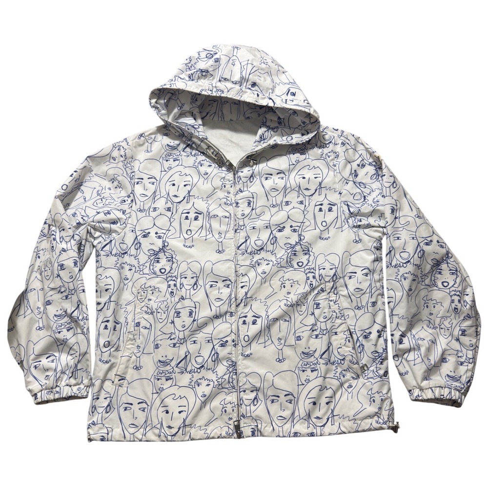 Moncler Alexandrite Giubbotto Face Sketch Print Hooded Windbreaker Jacket White